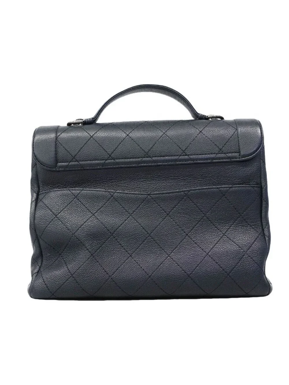 Chanel Handbag Quilted Leather Navy Silver 2-Way